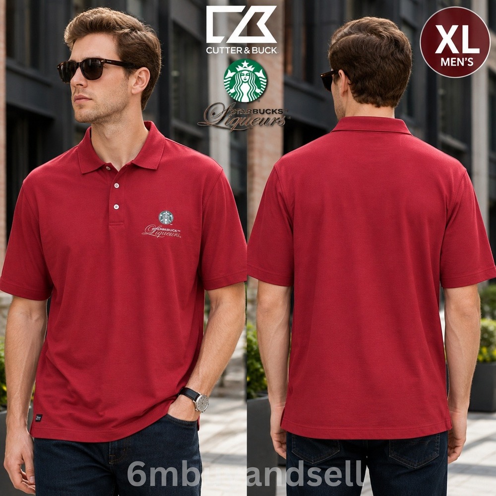 Cutter & Buck Mens XL Red Pima Cotton Starbucks Liqueurs Polo Shirt CB3757-50